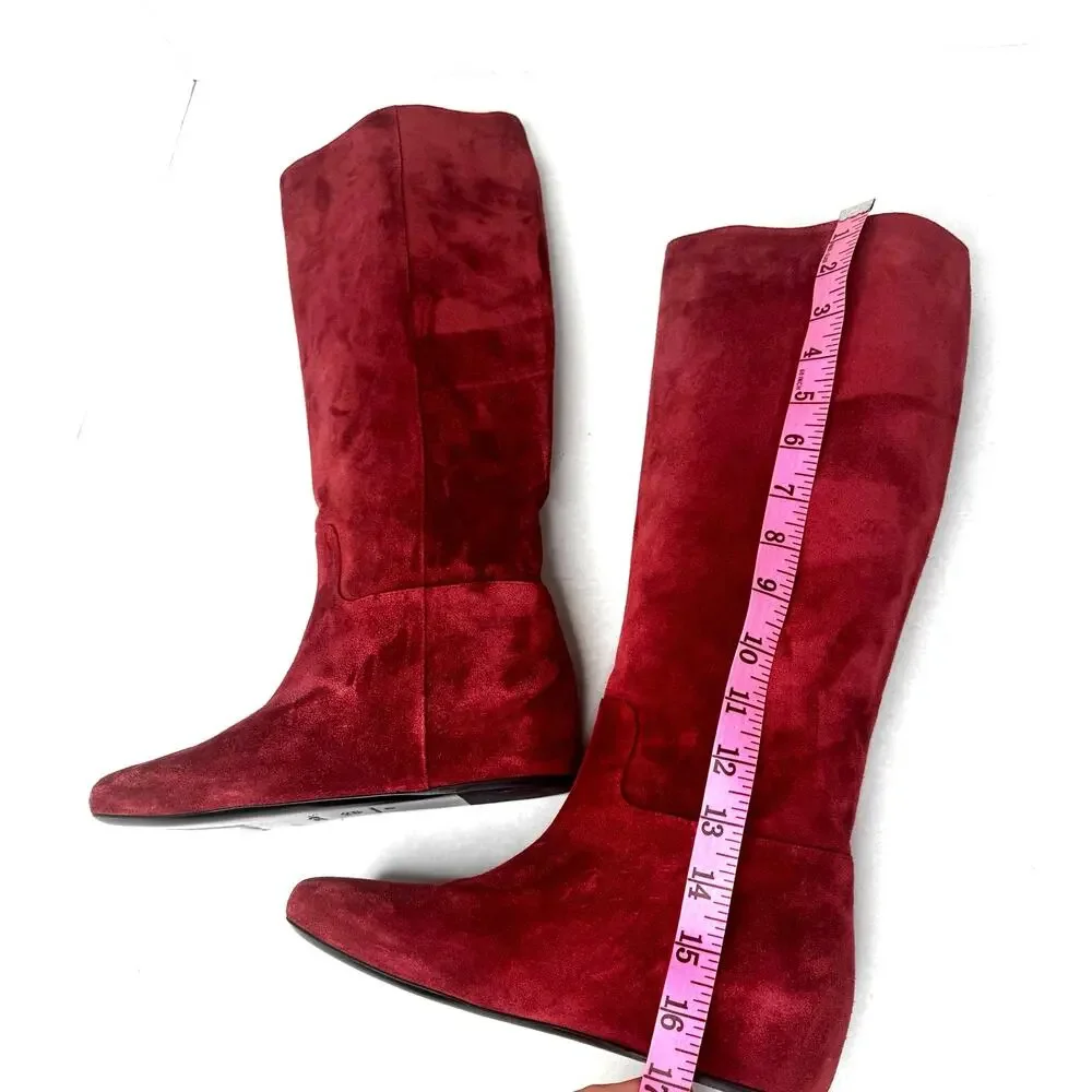 Longchamp Red Brick Suede Knee High Boots Flat Riding Boots Size EU 37